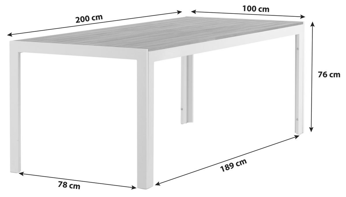 GARTENTISCH 200/100/76 cm  - Weiß/Akaziefarben, KONVENTIONELL, Holz/Metall (200/100/76cm) - Gardenson