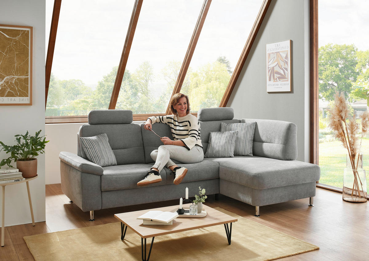 ECKSOFA  in Flachgewebe Grau  244/160 cm  - Alufarben/Grau, KONVENTIONELL, Textil/Metall (244/160cm) - Beldomo Comfort