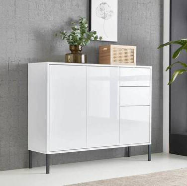 KOMMODE 105,5/86/33 cm  in Weiß, Weiß Hochglanz  - Weiß Hochglanz/Anthrazit, MODERN, Holzwerkstoff/Metall (105,5/86/33cm) - MID.YOU