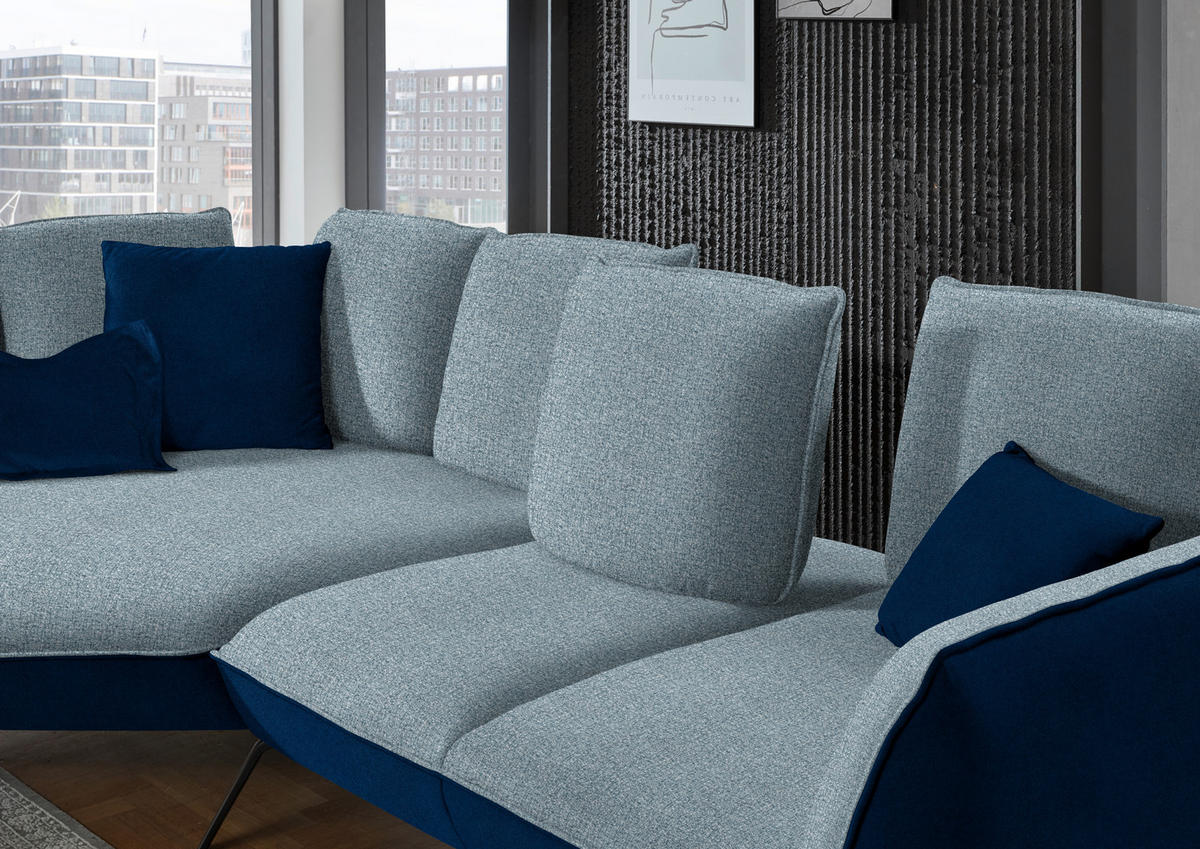 ECKSOFA Blau Flachgewebe  - Blau/Schwarz, Design, Textil/Metall (169/320cm) - Moderano