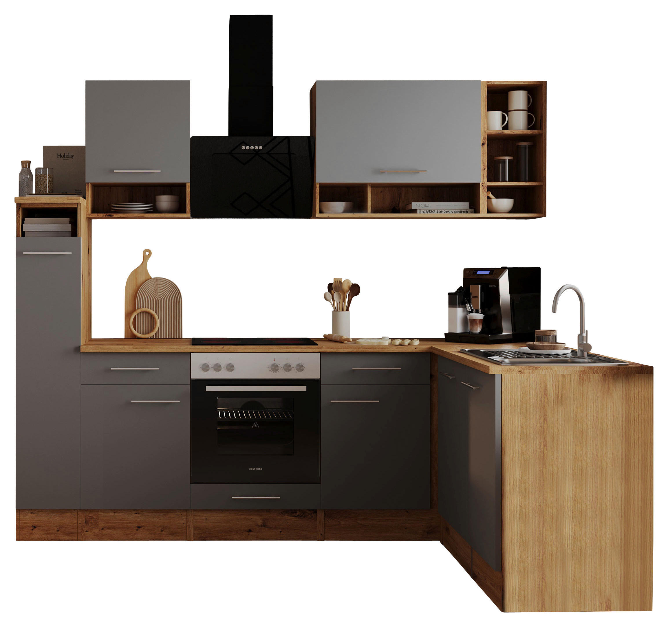 ECKKÜCHE 250/172 cm  in Grau, Wildeiche  - Wildeiche/Grau, Basics, Holzwerkstoff/Metall (250/172cm) - Respekta