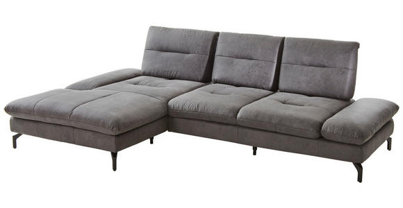 ECKSOFA Dunkelgrau Mikrofaser - Dunkelgrau/Schwarz, KONVENTIONELL, Textil/Metall (176/284cm) - Carryhome