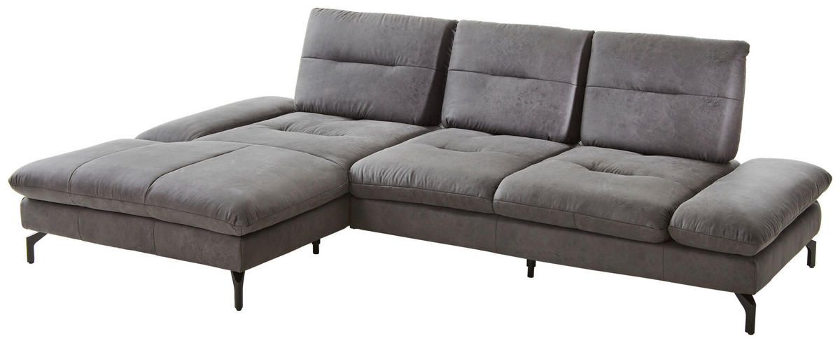 ECKSOFA Dunkelgrau Mikrofaser  - Dunkelgrau/Schwarz, KONVENTIONELL, Textil/Metall (176/284cm) - Carryhome