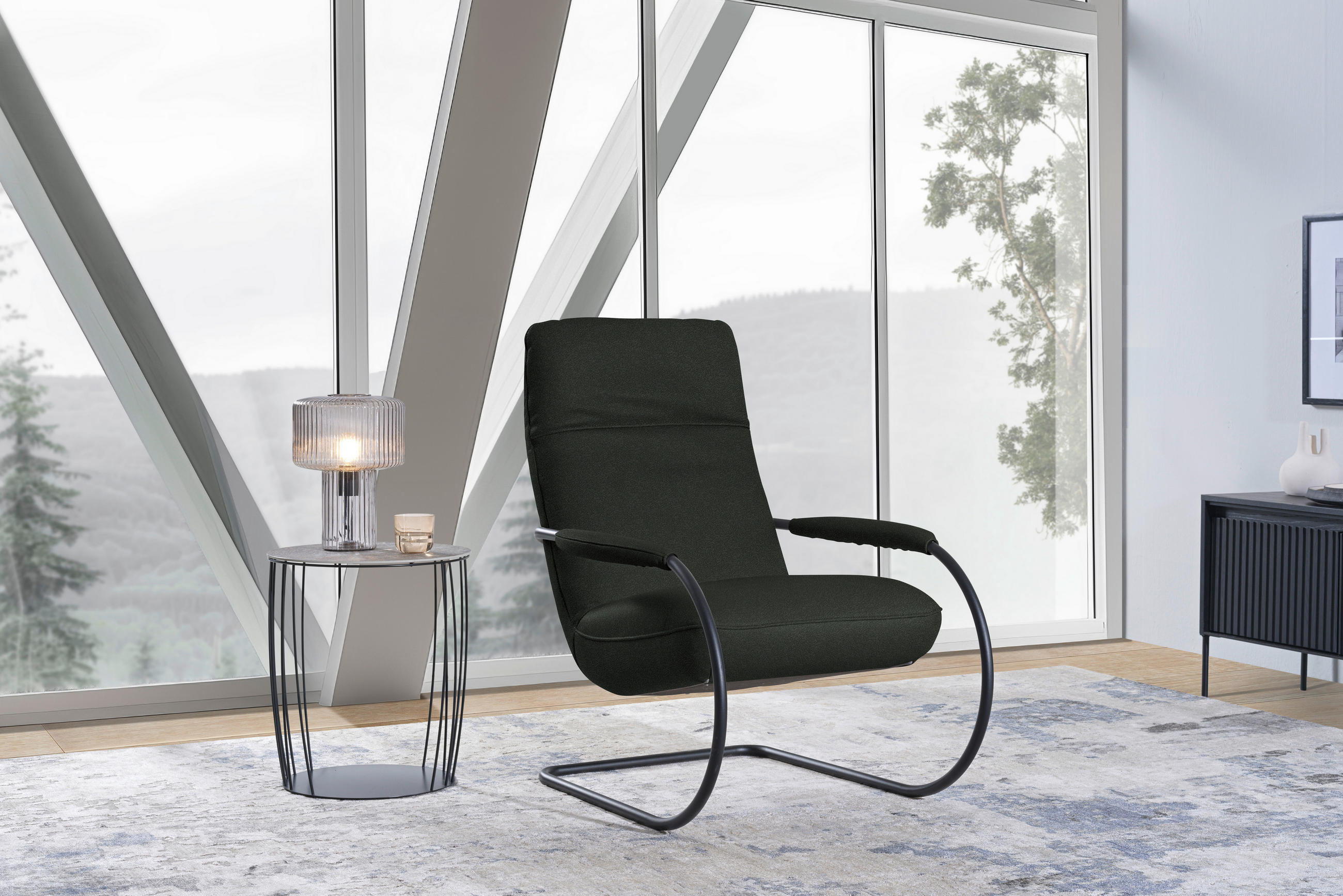 SESSEL in Echtleder Dunkelgrün  - Dunkelgrün/Schwarz, Design, Leder/Metall (80/104/99cm) - Koinor