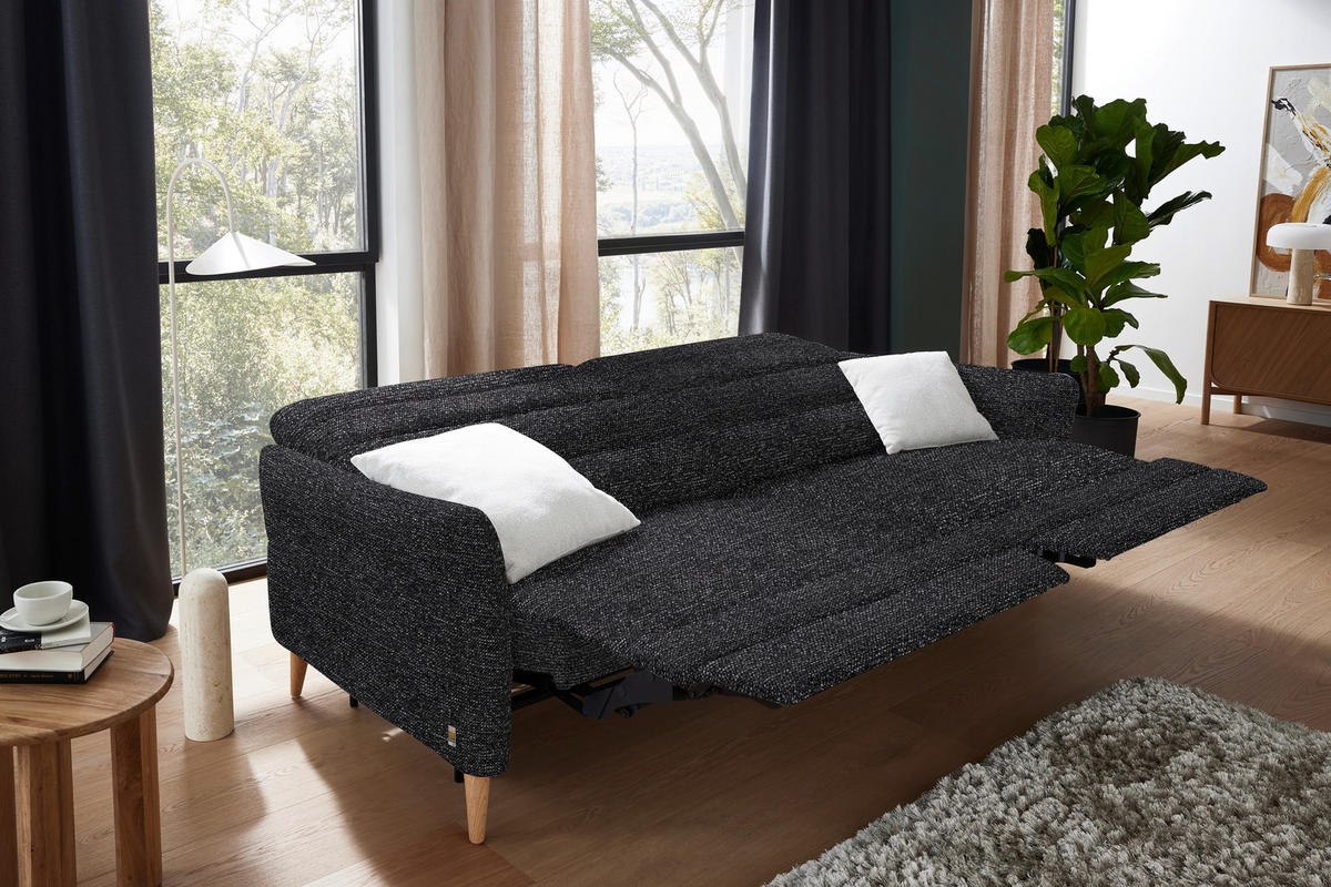 2-SITZER-SOFA  in Webstoff Schwarz  - Eiche Bianco/Schwarz, Design, Holz/Textil (234-262/85-106/98-112cm) - Dieter Knoll