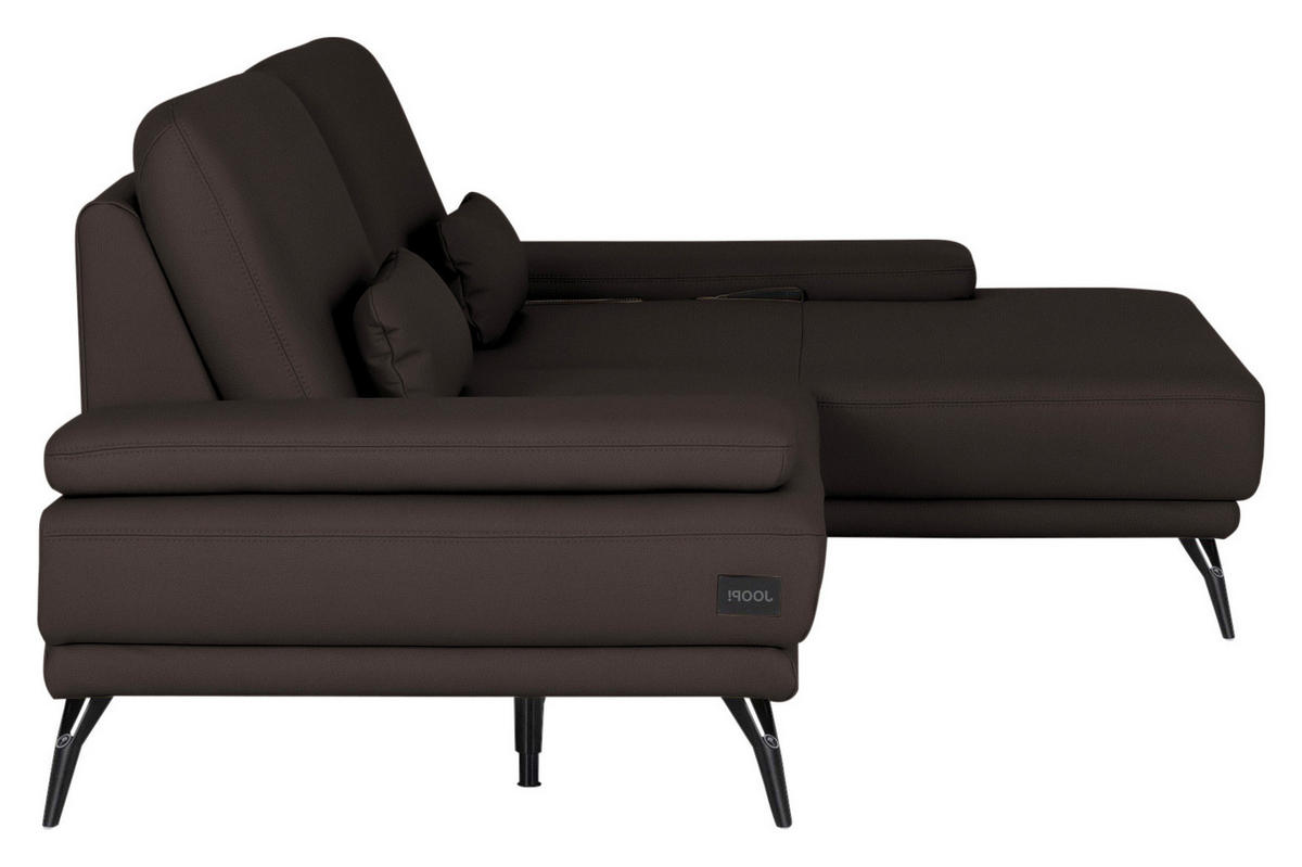 ECKSOFA Echtleder Schwarzbraun  - Schwarzbraun/Schwarz, Konventionell, Leder/Metall (301/180cm) - Joop!