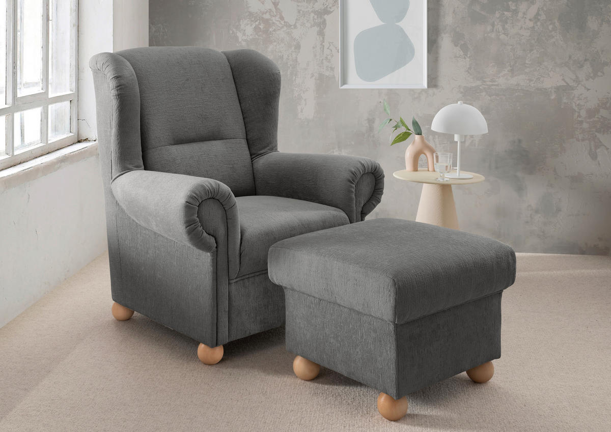 OHRENSESSEL in Mikrofaser Graubraun  - Wildeiche/Graubraun, Konventionell, Holz/Textil (92/102/89cm) - Livetastic