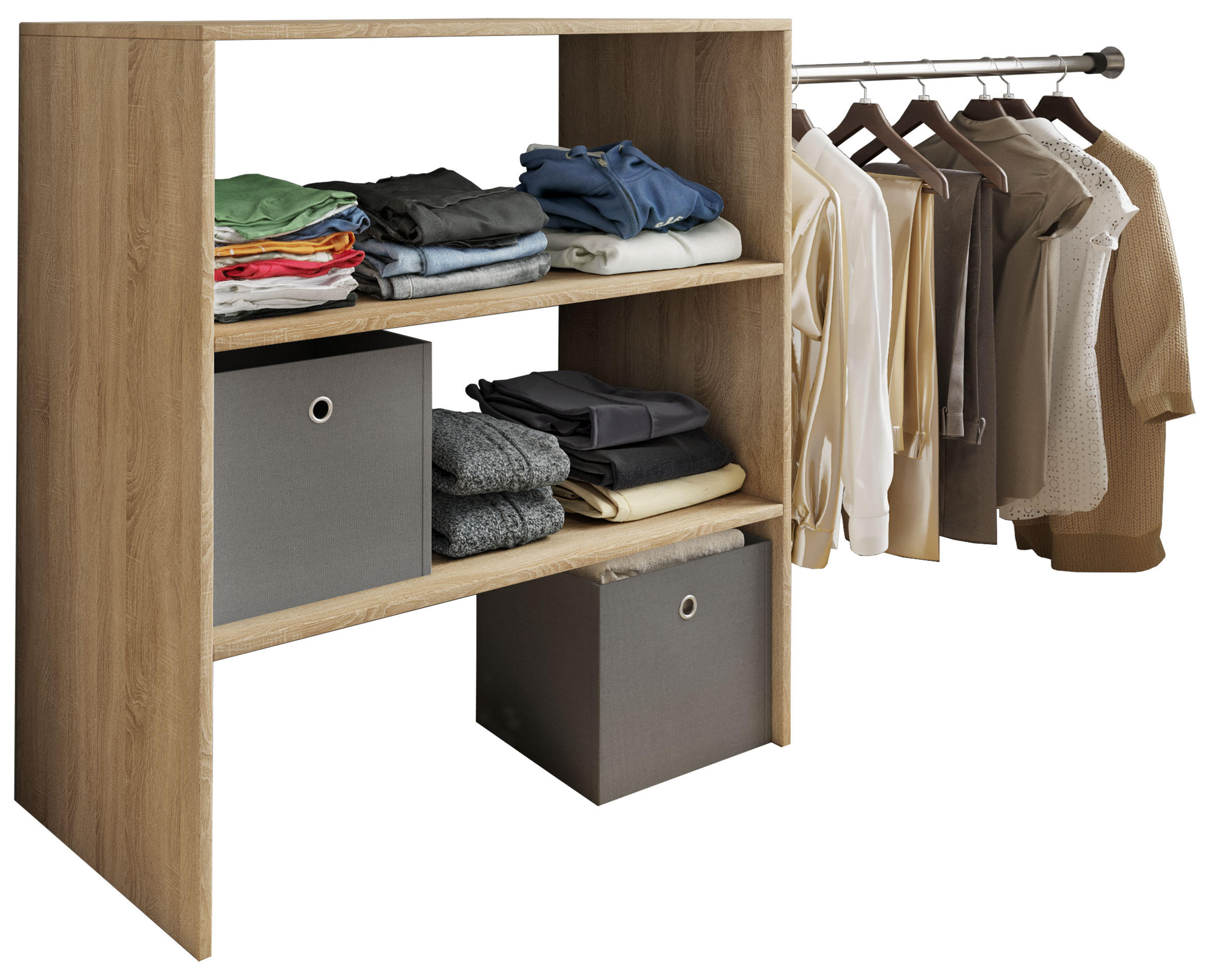 Dachschrägenregal mit Kleiderstange Dacho B: 90 cm Eiche Dekor