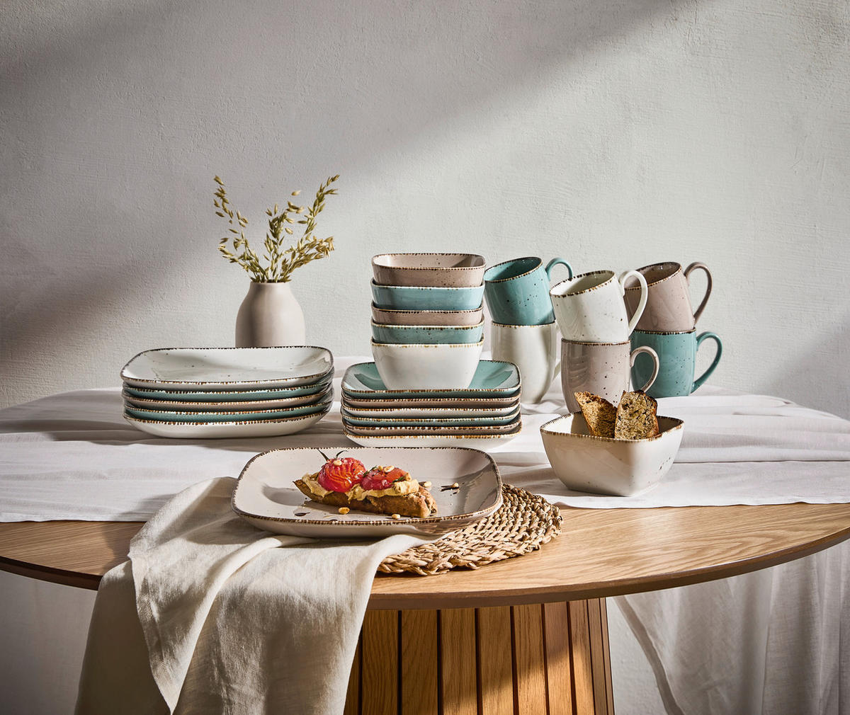 KOMBINOVANÝ SERVIS 24-dielne, porcelán keramika  - biela/taupe, Lifestyle, keramika - Landscape