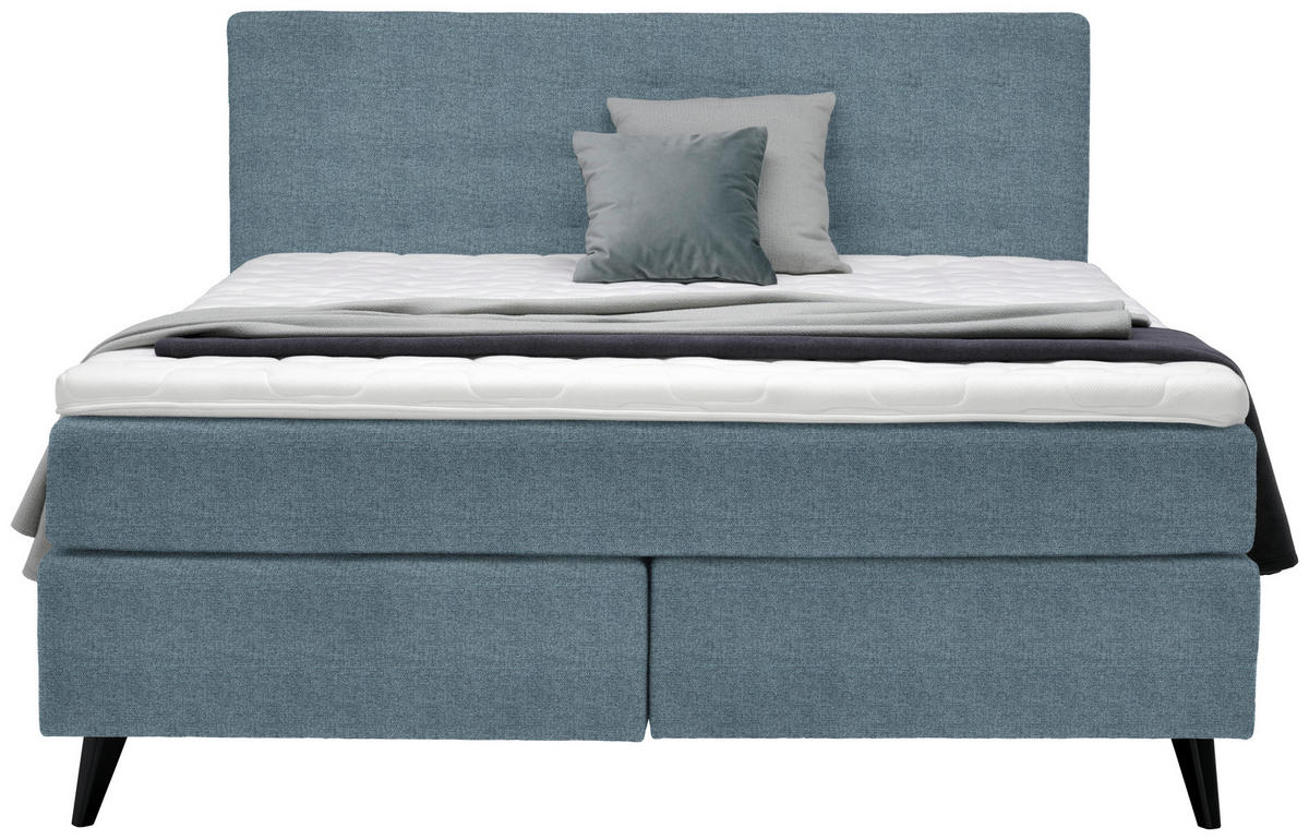 BOXSPRINGBETT 180/200 cm  in Blau  - Blau/Schwarz, KONVENTIONELL, Holz/Textil (180/200cm) - Voleo