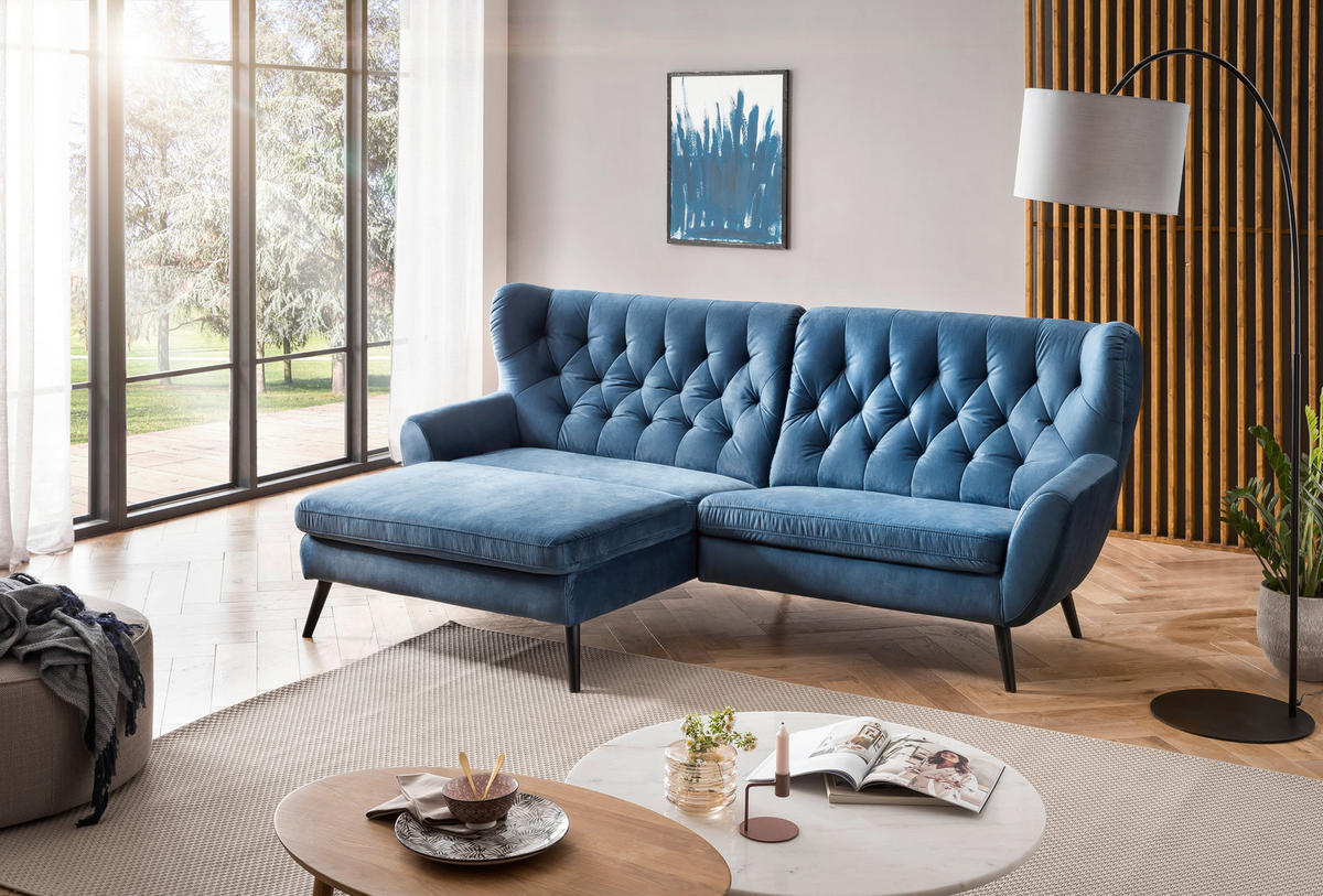 ECKSOFA in Mikrofaser Blau  - Blau/Schwarz, Design, Holz/Textil (165/237cm) - Stylife