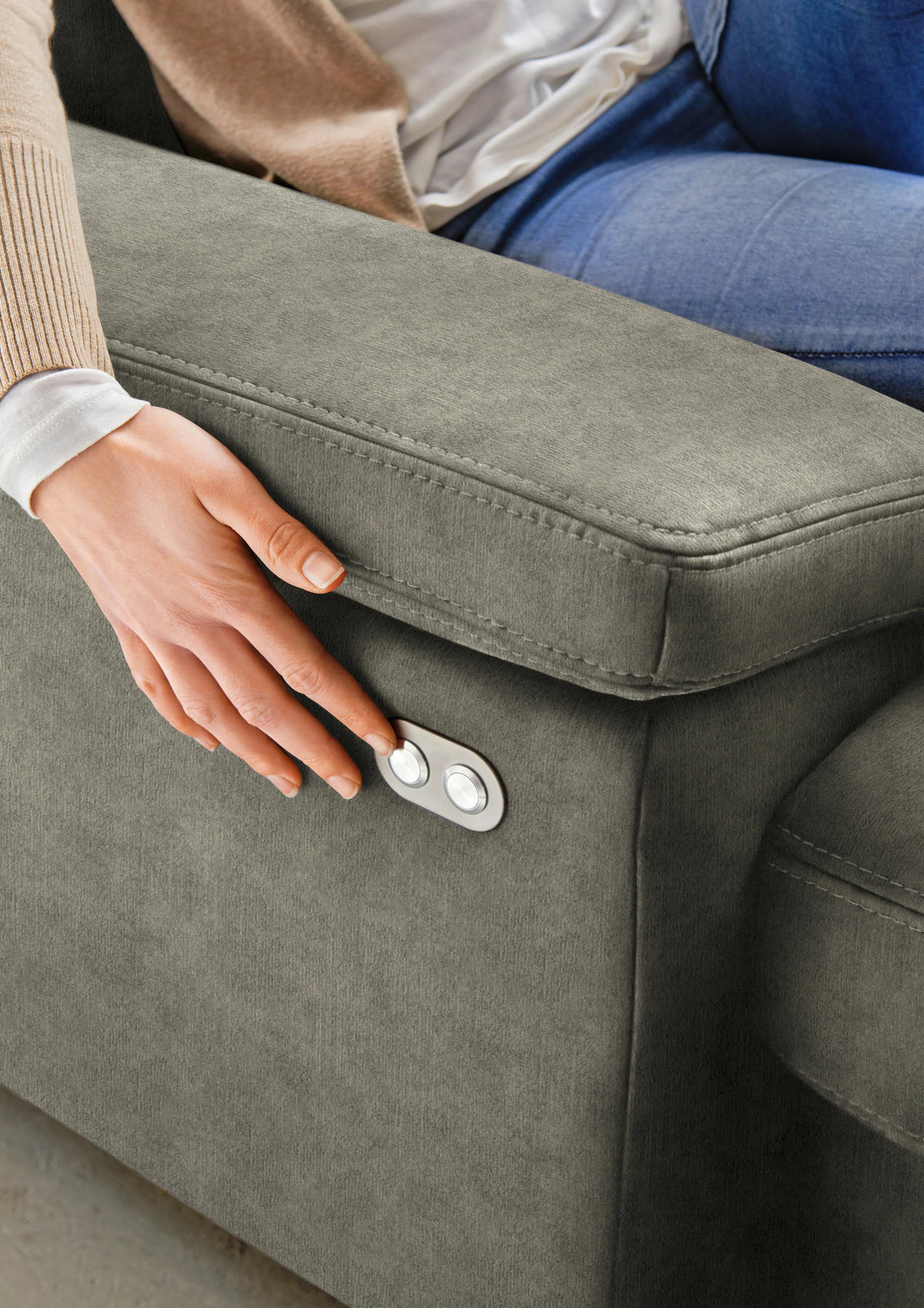 WOHNLANDSCHAFT in Velours Grau  - Eichefarben/Grau, Konventionell, Holz/Textil (235/316/167cm) - Beldomo System