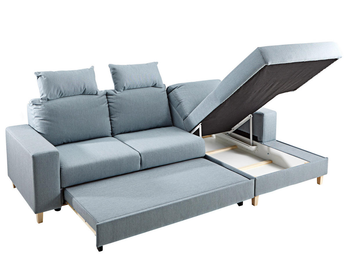 ECKSOFA Hellblau Webstoff  - Buchefarben/Hellblau, Design, Holz/Textil (260/160cm) - Ti'me
