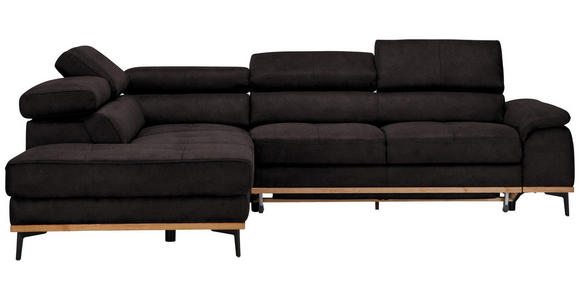 ECKSOFA  in Lederlook Anthrazit Bettkasten, Schlaffunktion, Kopfteilverstellung  226/282 cm  - Anthrazit/Schwarz, Natur, Holz/Textil (226/282cm) - Novel