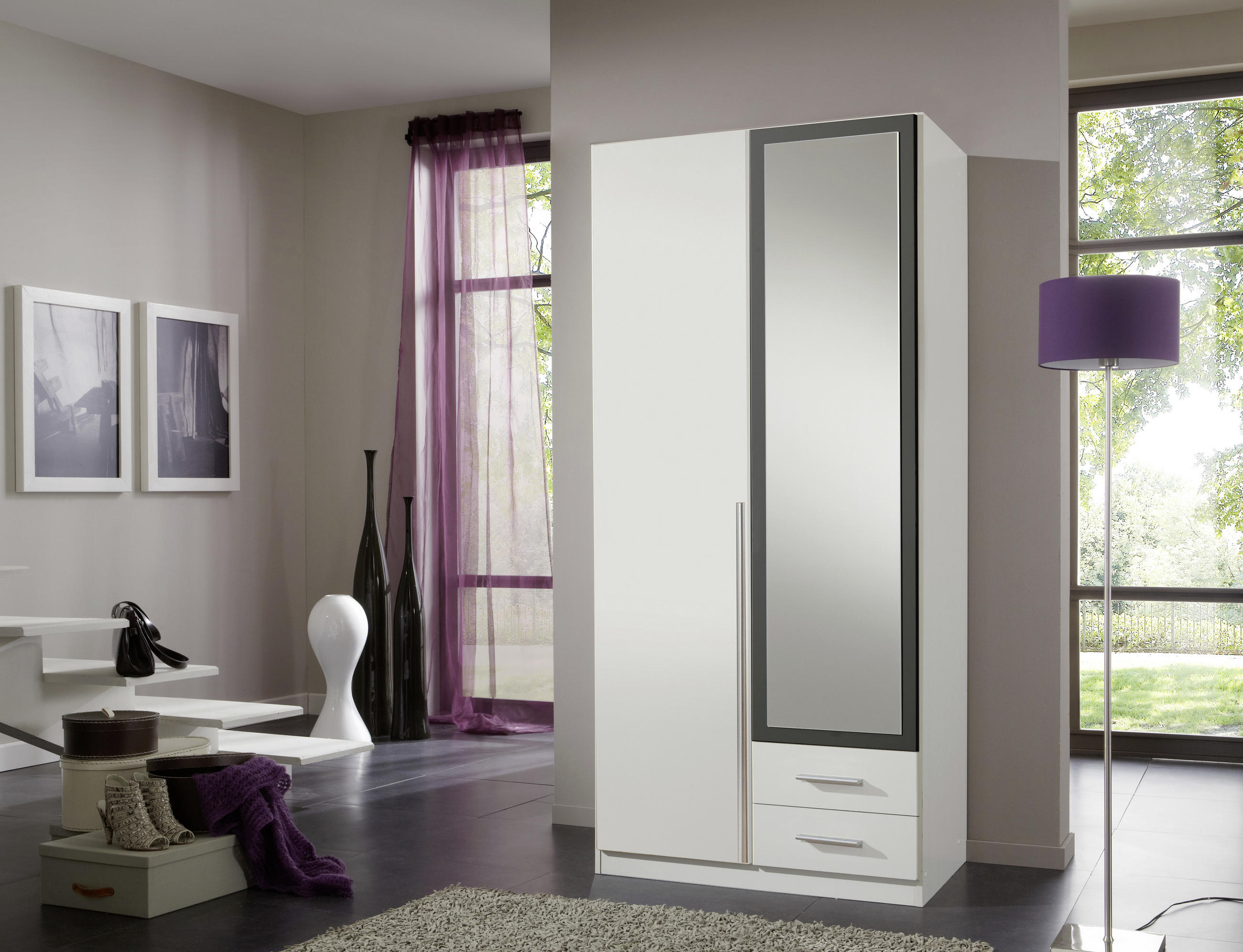 OMARA S KLASIČNIMI VRATI, barve grafita, bela  - bela/barve aluminija, Design, umetna masa/leseni material (90/198/56cm) - Carryhome