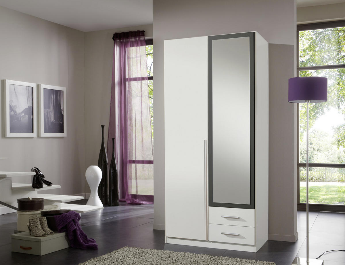 OMARA S KLASIČNIMI VRATI, barve grafita, bela  - bela/barve aluminija, Design, umetna masa/leseni material (90/198/56cm) - Carryhome