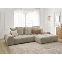 ECKSCHLAFSOFA EVEREST  mit Rücken echt, Armteil links, Armteil rechts Flachgewebe Taupe  - Taupe/Schwarz, MODERN, Kunststoff/Textil (318/180cm) - Livetastic