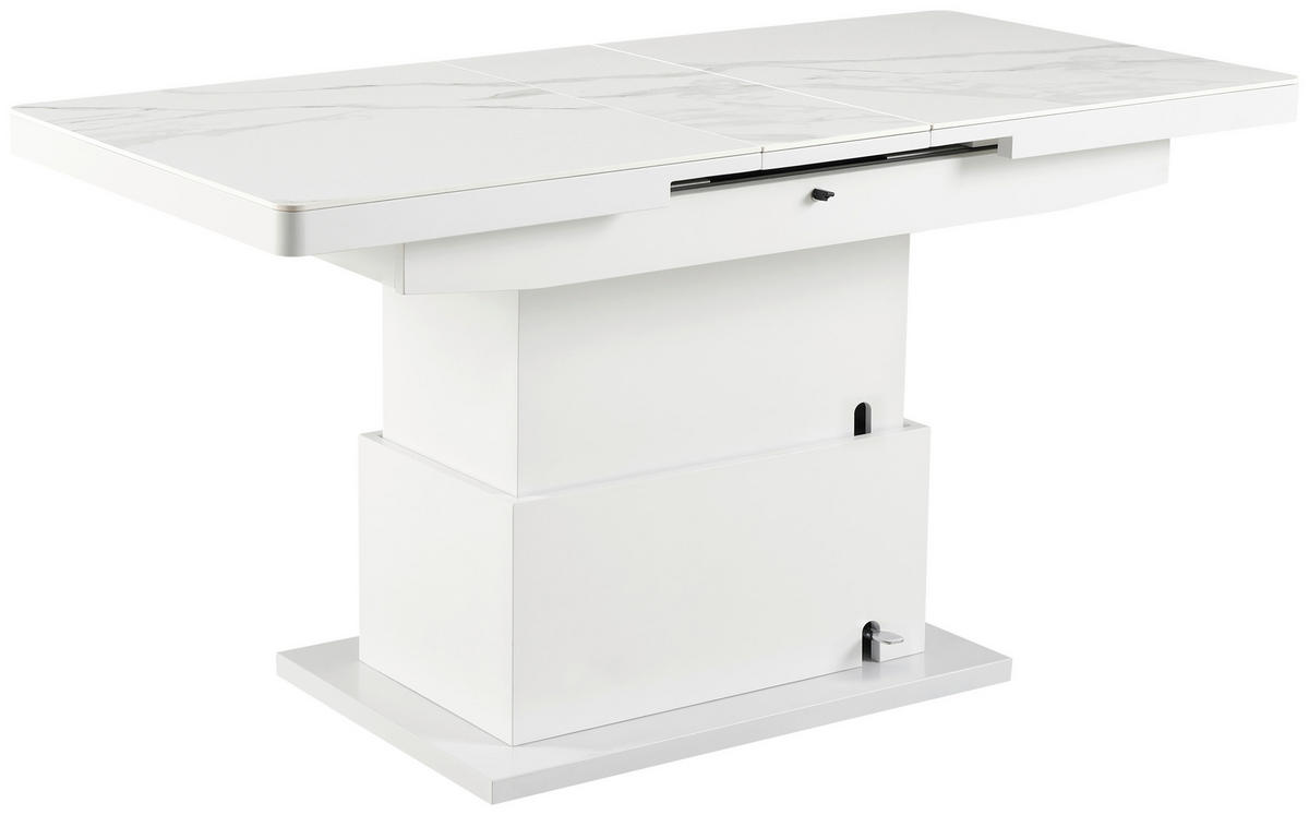 KONFERENČNÝ STOLÍK, biela, kov, keramika, 125-150/70/49,5-79 cm - biela, Design, kov/keramika (125-150/70/49,5-79cm) - Livetastic