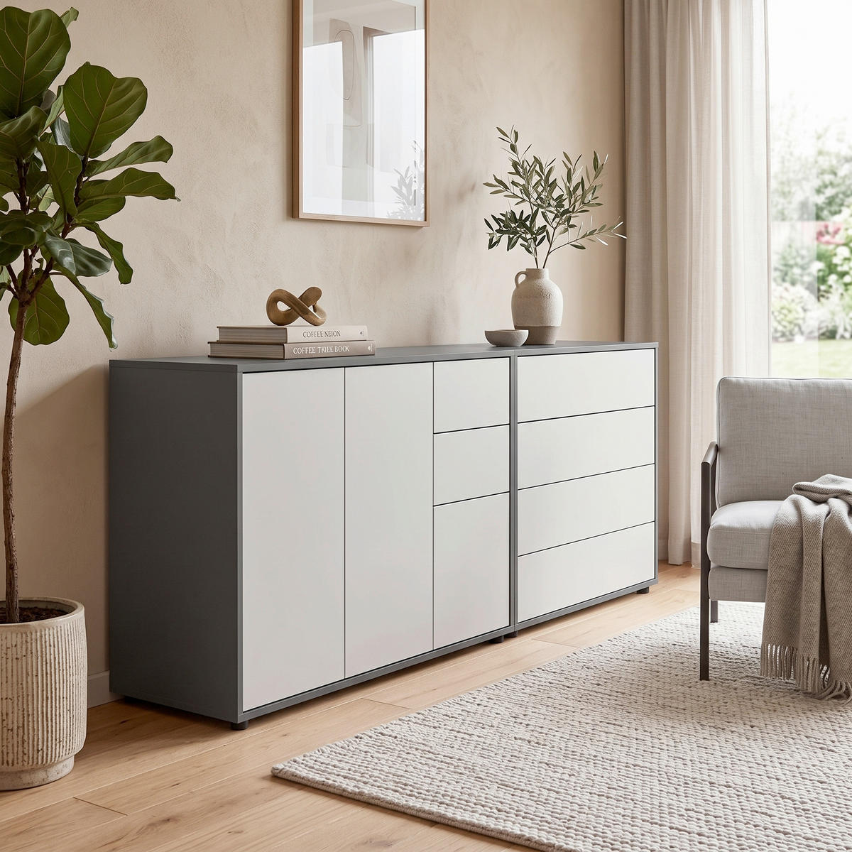 SIDEBOARD   - Anthrazit/Schwarz, MODERN, Holzwerkstoff (184,5/73/33cm) - MID.YOU
