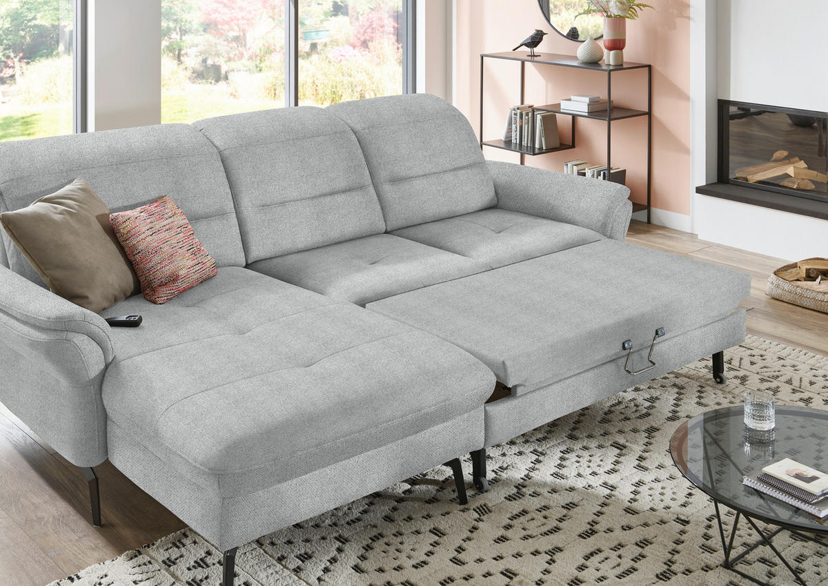 ECKSOFA in Flachgewebe Zinkfarben  181/260 cm  - Zinkfarben/Schwarz, KONVENTIONELL, Textil/Metall (181/260cm) - Beldomo Speed