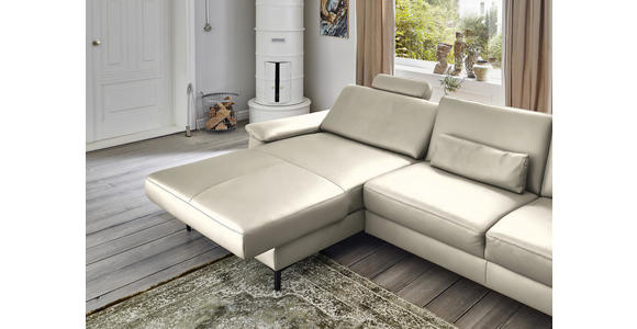 ECKSOFA in Echtleder Ecru 176/334 cm - Ecru/Schwarz, Design, Leder/Metall (176/334cm) - Dieter Knoll