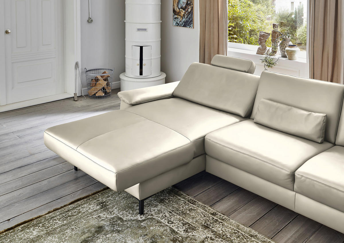ECKSOFA in Echtleder Ecru  - Ecru/Schwarz, Design, Leder/Metall (176/334cm) - Dieter Knoll