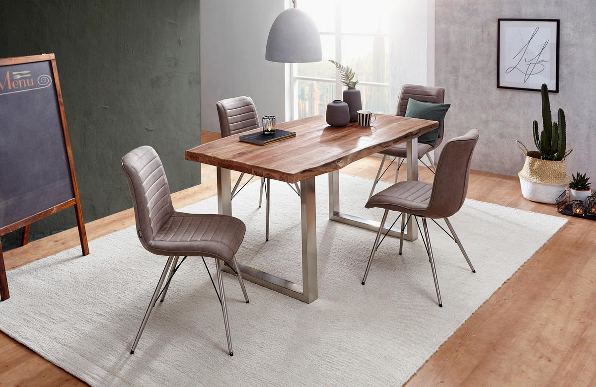 Scaun din metal, textil, taupe, culoare inox - culoare inox/taupe, Design, metal/textil (54/89/60cm) - Xora