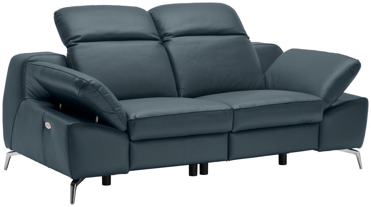 KÉTÜLÉSES KANAPÉ bőr sötétkék  - sötétkék/krómszínű, Design, műanyag/bőr (194/83-99/110cm) - Celina Home
