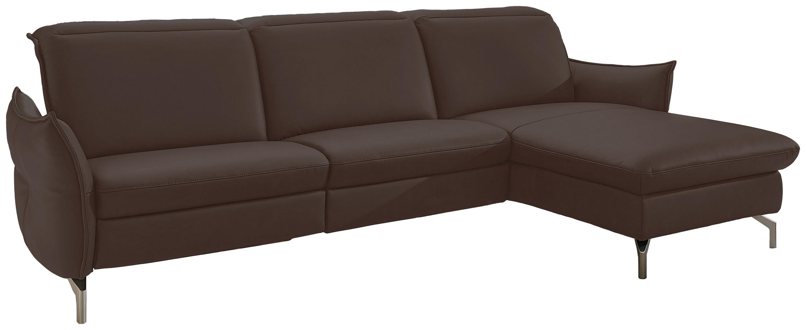 ECKSOFA Dunkelbraun Lederlook (vegan)  - Dunkelbraun/Nickelfarben, MODERN, Textil/Metall (233/179cm) - Livetastic