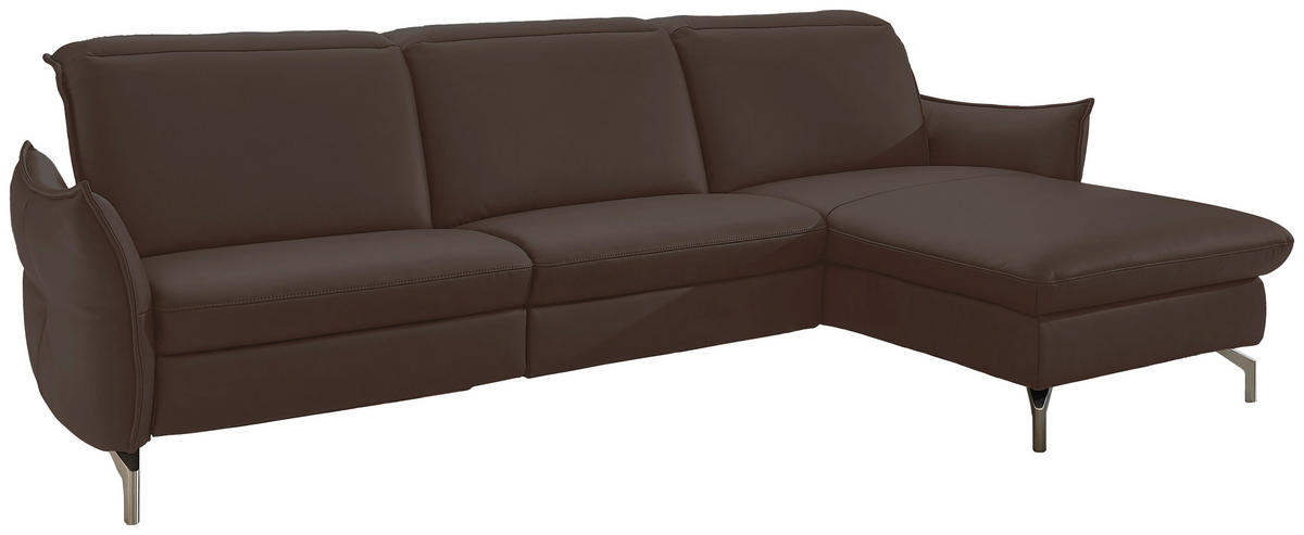 ECKSOFA in Lederlook (vegan) Dunkelbraun  - Dunkelbraun/Nickelfarben, Modern, Textil/Metall (233/179cm) - Livetastic