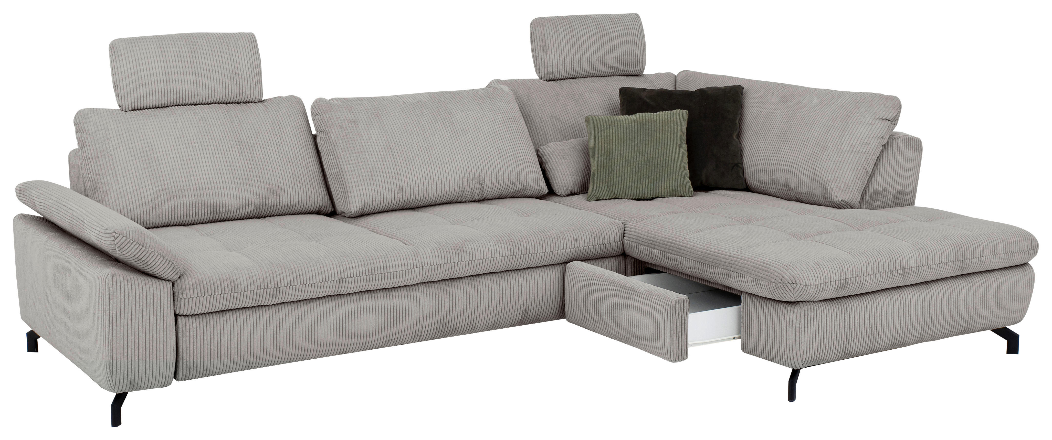 ECKSOFA inkl. Funktionen Sense Grau Cord, Velours  - Schwarz/Grau, Design, Textil/Metall (291/197cm) - Beldomo Style