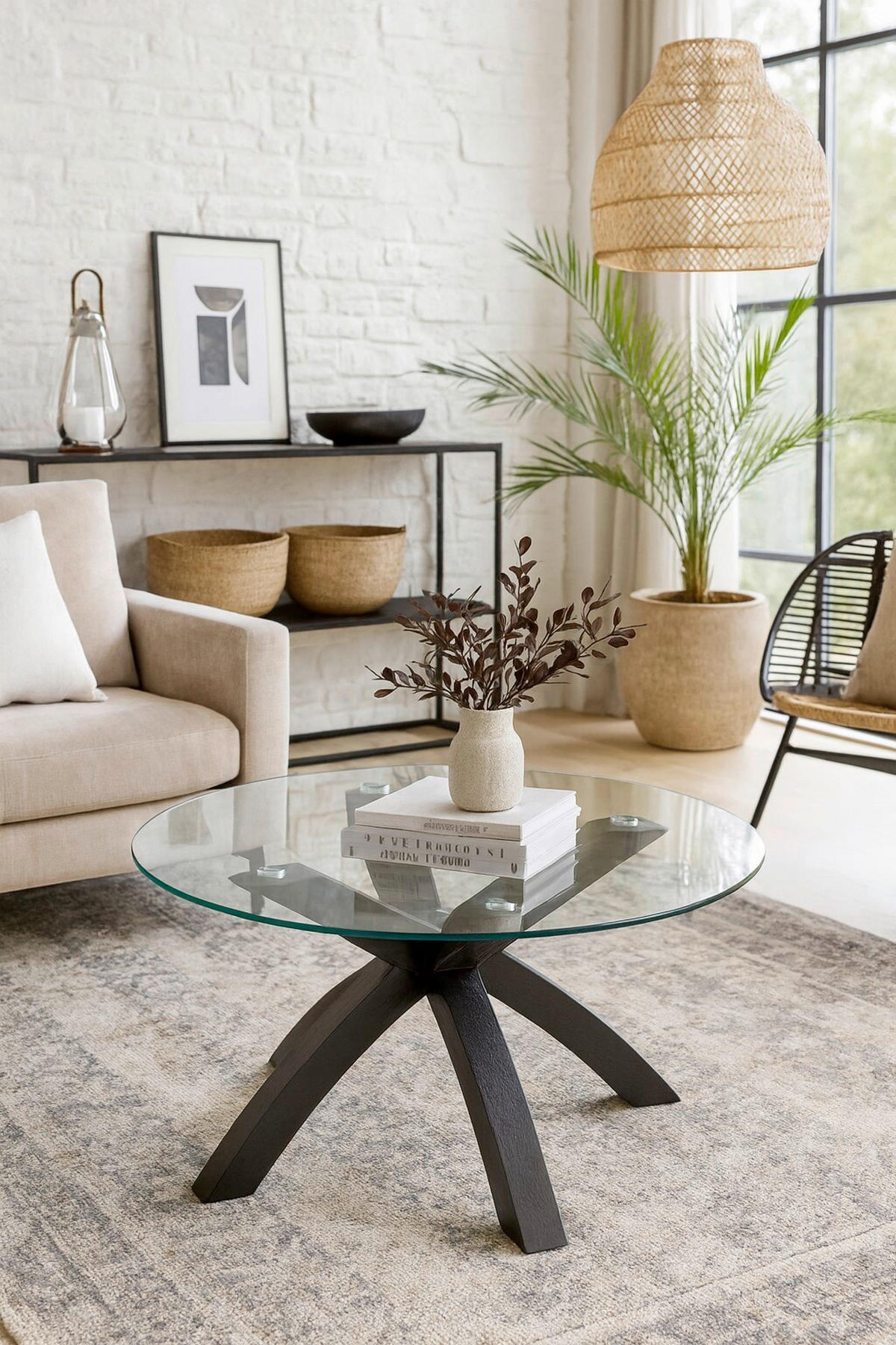 COUCHTISCH Eiche massiv ESG, Klarglas 80/80/40 cm rund Schwarz  - Schwarz, Design, Glas/Holz (80/80/40cm) - MID.YOU