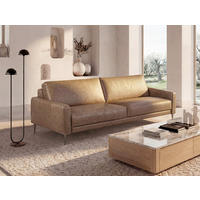 3-SITZER-SOFA SPRING in Lederlook Echtleder Hellbraun  - Hellbraun/Schwarzchrom, Design, Leder/Textil (187/85/92cm) - Livetastic