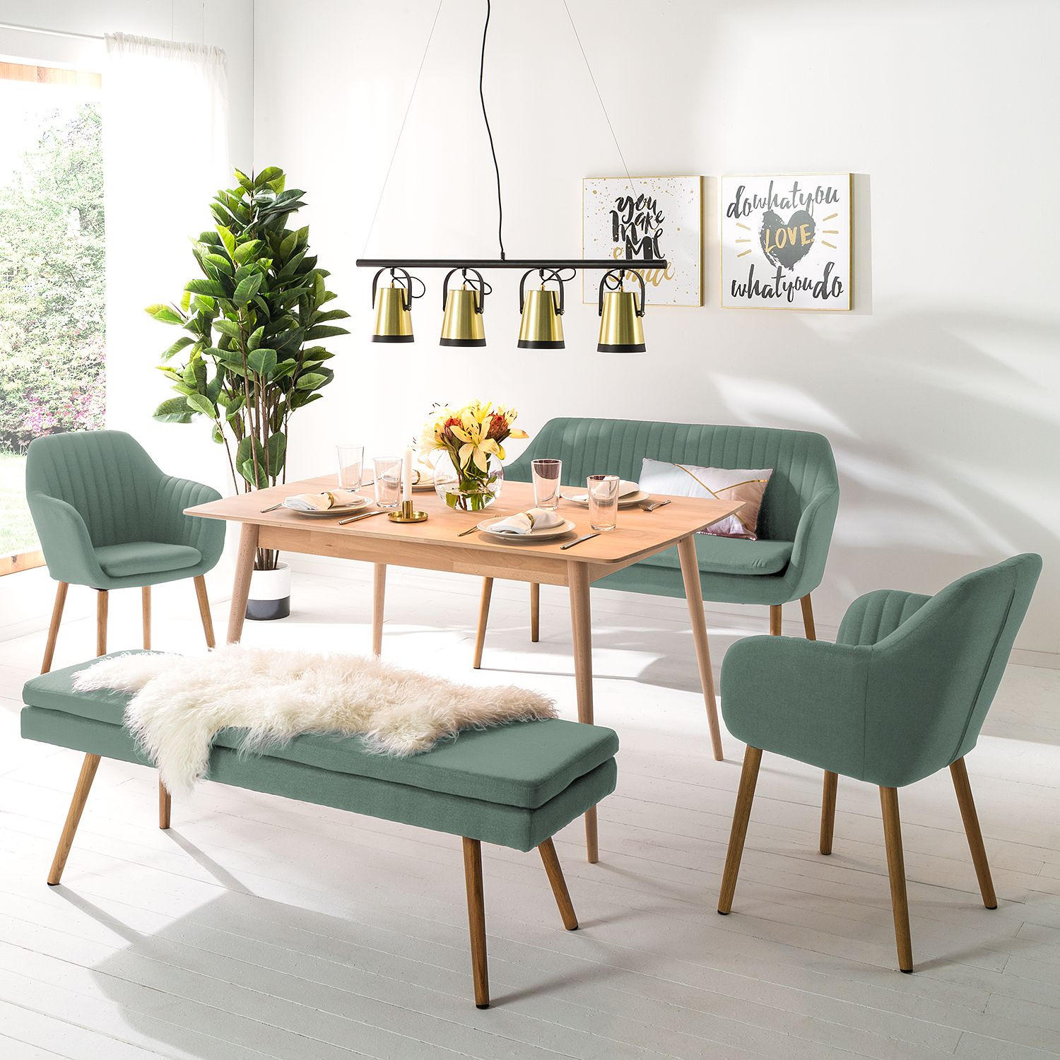 ARMLEHNSTUHL  in Webstoff  - Mintgrau/Eichefarben, MODERN, Holz/Textil (57/83/61cm) - home24