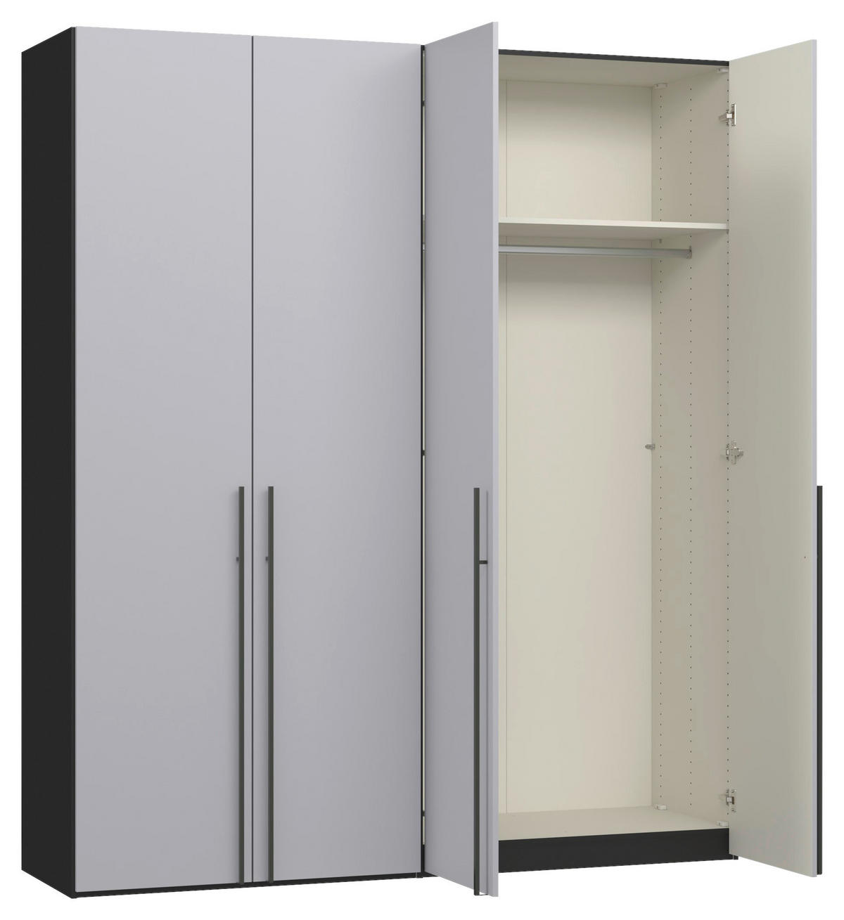 DREHTÜRENSCHRANK 203/220/59 cm,  in Schwarz, Hellgrau, 4-türig  - Titanfarben/Hellgrau, Design, Glas/Holzwerkstoff (203/220/59cm) - Jutzler