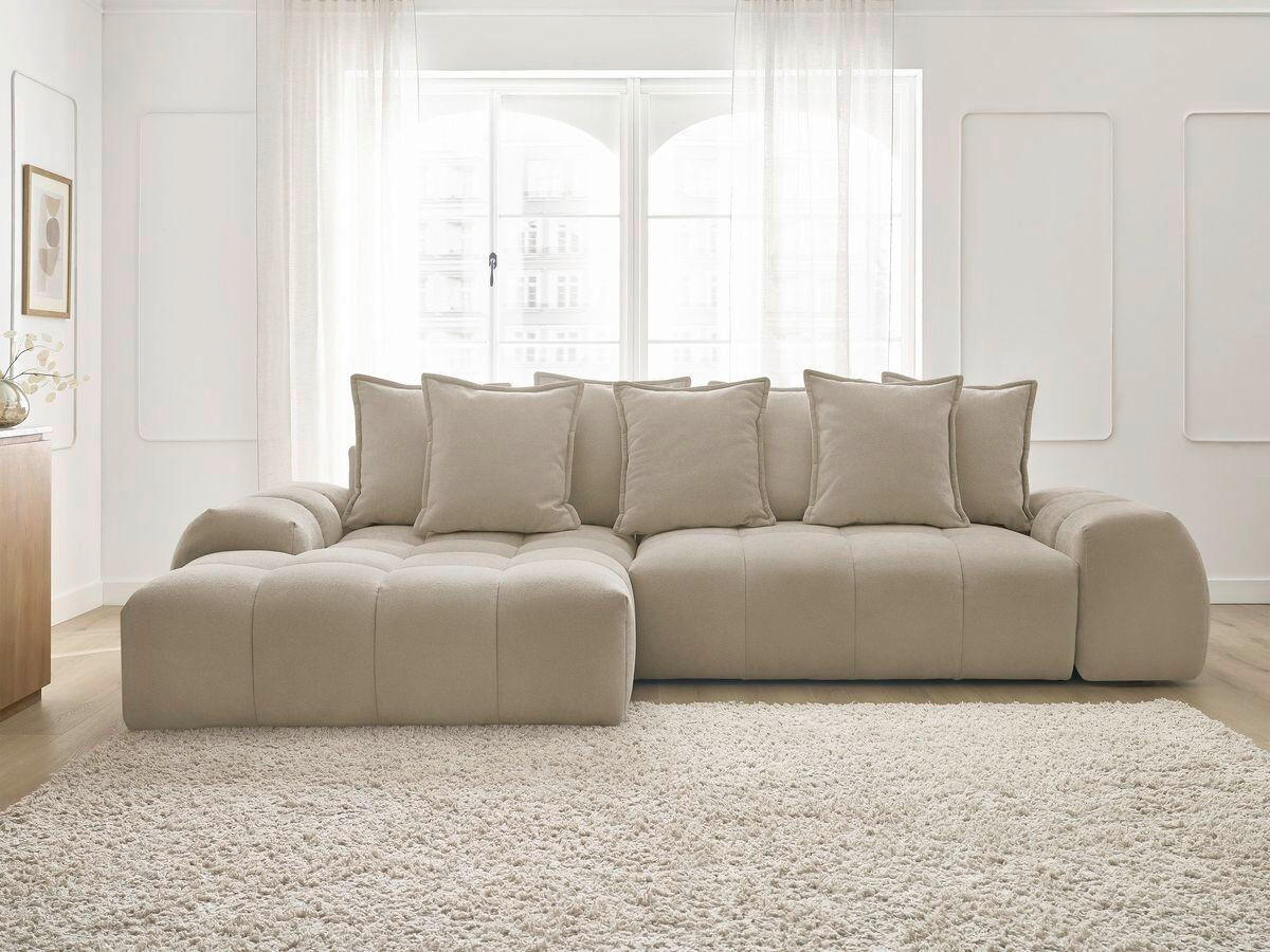 ECKSCHLAFSOFA EVEREST  mit Rücken echt, Armteil links, Armteil rechts Struktur Taupe  - Taupe/Schwarz, MODERN, Kunststoff/Textil (180/318cm) - Livetastic