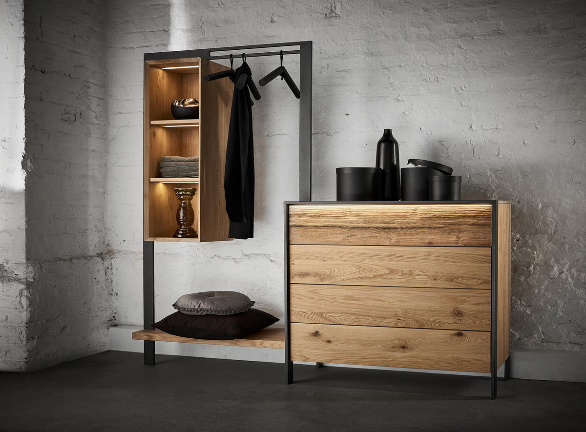 BETTANLAGE 180/200 cm  in Graphitfarben, Eichefarben   - Eichefarben/Graphitfarben, Konventionell, Holz/Metall (180/200cm) - Valdera