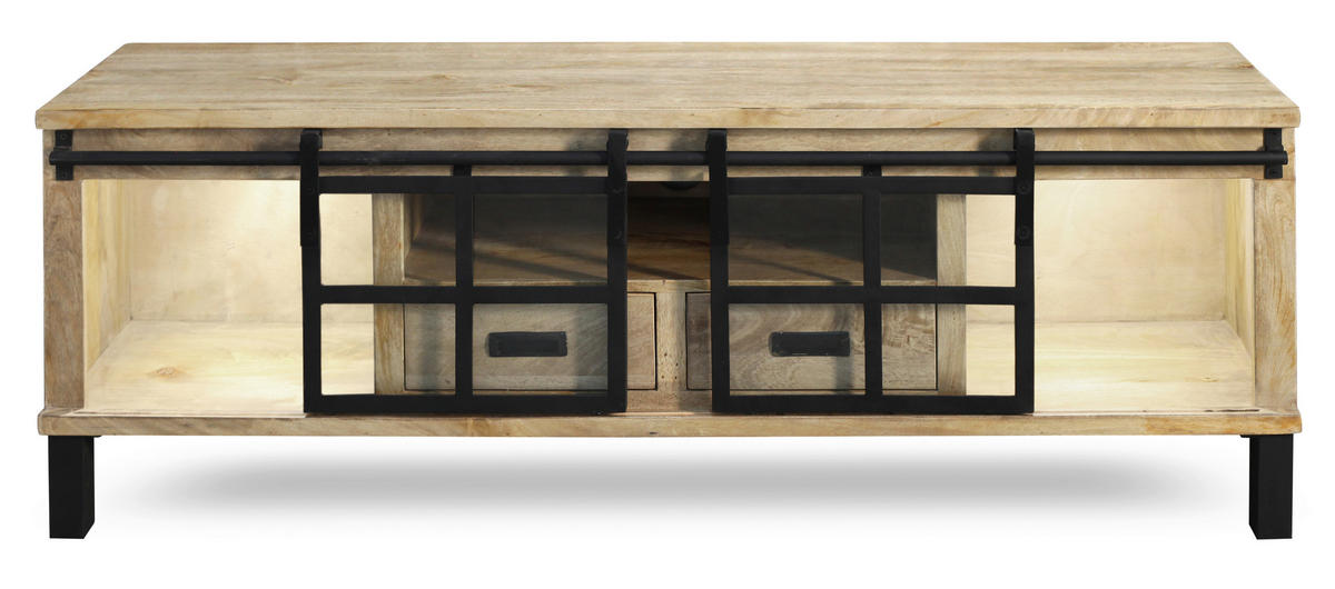 LOWBOARD  175/60/42 cm 2 Schublade(n) Typenauswahl, stehend, handgemacht  - Graubraun/Schwarz, LIFESTYLE, Glas/Holz (175/60/42cm) - Landscape