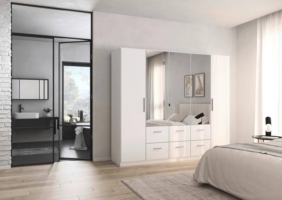 DREHTÜRENSCHRANK 226/197/54 cm,  in Weiß, 5-türig  - Alufarben/Weiß, KONVENTIONELL, Glas/Holzwerkstoff (226/197/54cm) - home24