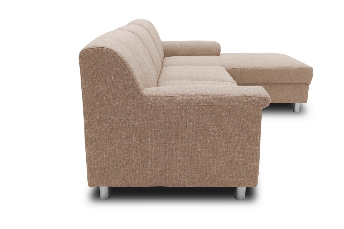 ECKSOFA Beige Webstoff  - Chromfarben/Beige, KONVENTIONELL, Textil/Metall (251/150cm) - MID.YOU