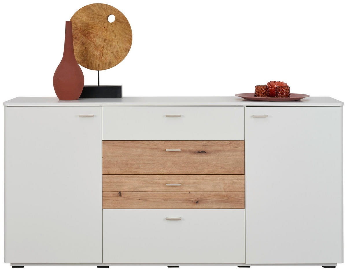 SIDEBOARD Weiß, Eichefarben  172/83/43 cm  - Eichefarben/Silberfarben, Design, Holzwerkstoff/Metall (172/83/43cm) - Stylife