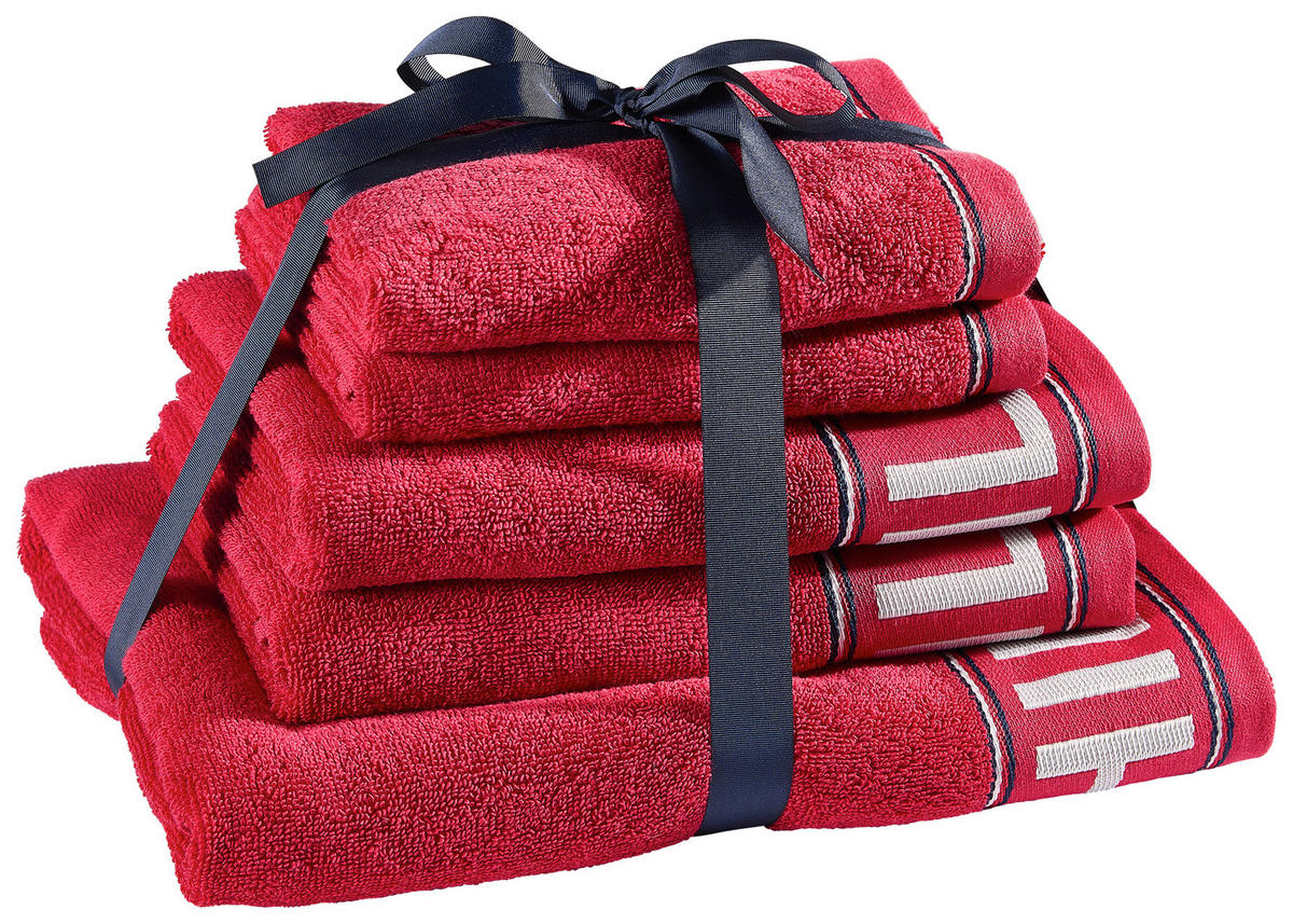 FROTTIERSET Degree Rot 5-teilig  - Rot, Basics, Textil (70/130cm) - Tommy Hilfiger