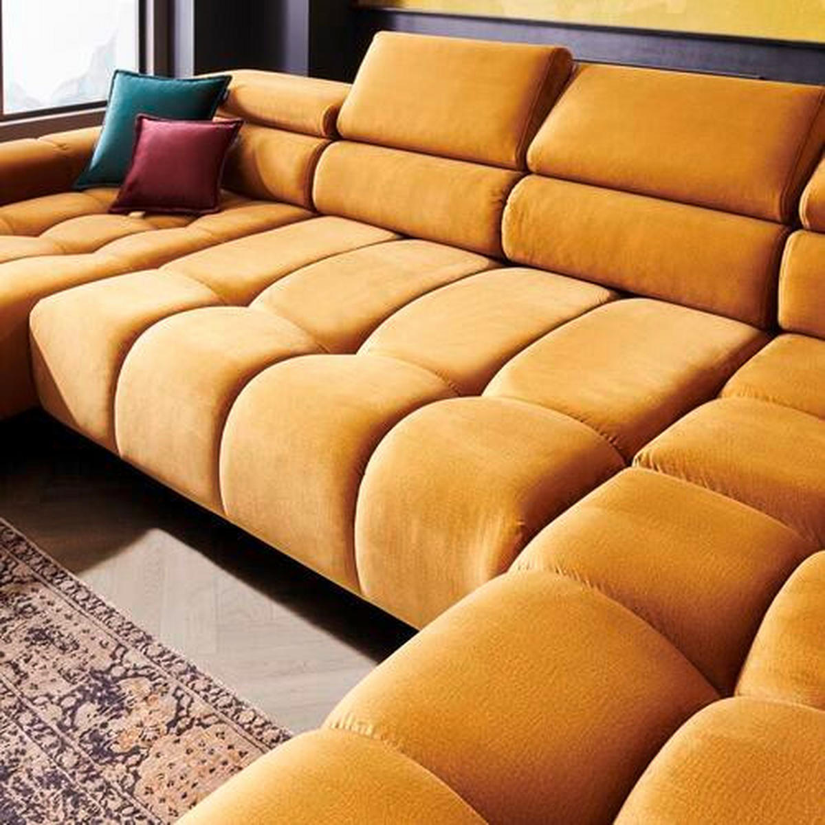 ECKSOFA Currygelb Webstoff  - Currygelb/Schwarz, Design, Textil/Metall (216/385/177cm) - Welnova