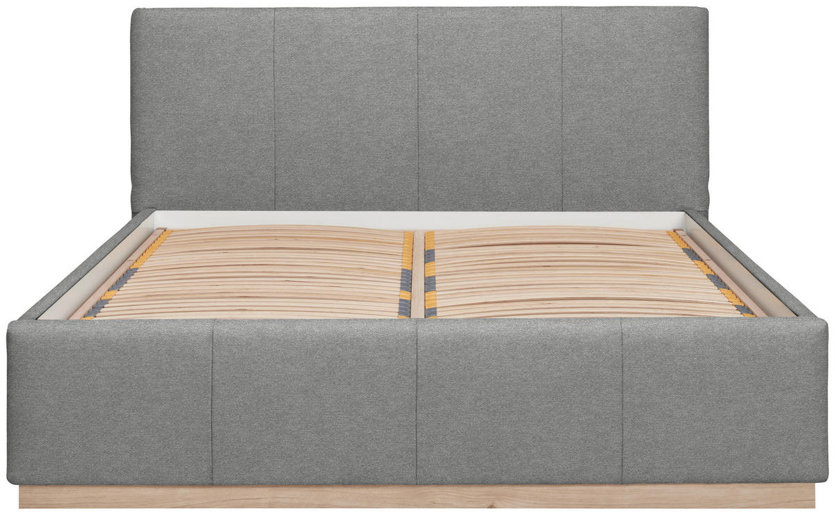 POLSTERBETT Beleuchtung, Lattenrost, Bettkasten Grau 160/200 cm  - Birkefarben/Grau, Design, Holz/Holzwerkstoff (160/200cm) - Lomoco