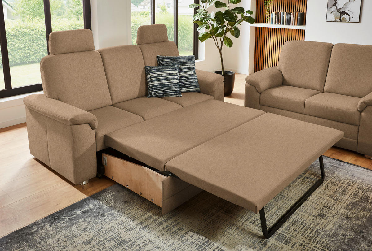 SITZGARNITUR Chenille Altrosa, Hellbraun  - Hellbraun/Alufarben, Konventionell, Textil/Metall (208/156/96/89cm) - Beldomo Comfort
