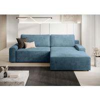 ECKSCHLAFSOFA CHALLANGE  mit Schlafen auf Sitzhöhe, Rücken echt, Armteil links, Armteil rechts Cord Blaugrau  - Blaugrau/Schwarz, MODERN, Kunststoff/Textil (246/168cm) - Trendmanufaktur