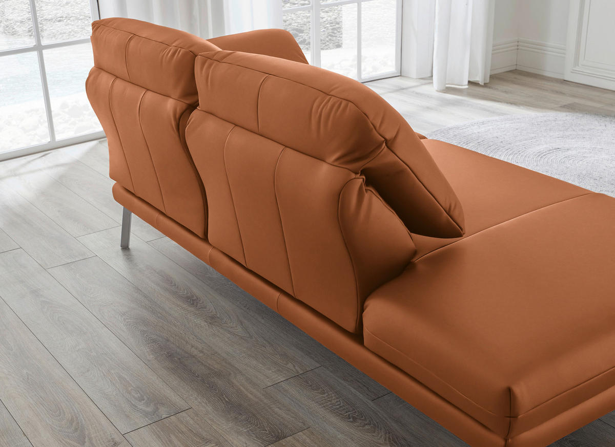 RÉCAMIERE in Echtleder Cognac  - Chromfarben/Cognac, Design, Leder/Metall (209/85-109/95-16cm) - Dieter Knoll