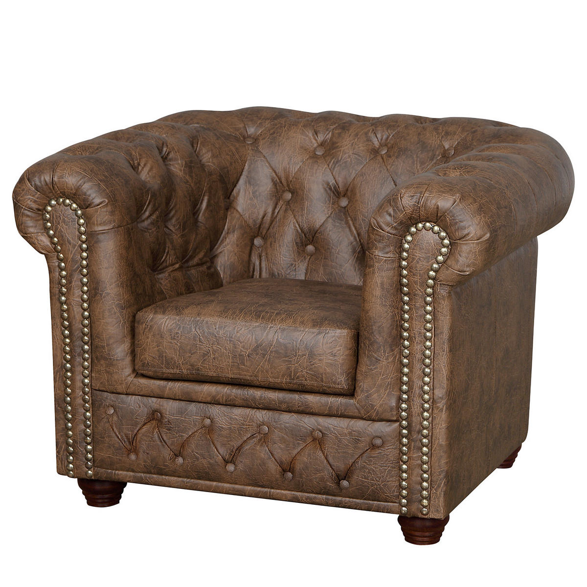 SITZGARNITUR YORK in Lederlook Braun  - Braun, Design, Holz/Textil (203/72/86cm) - P & B