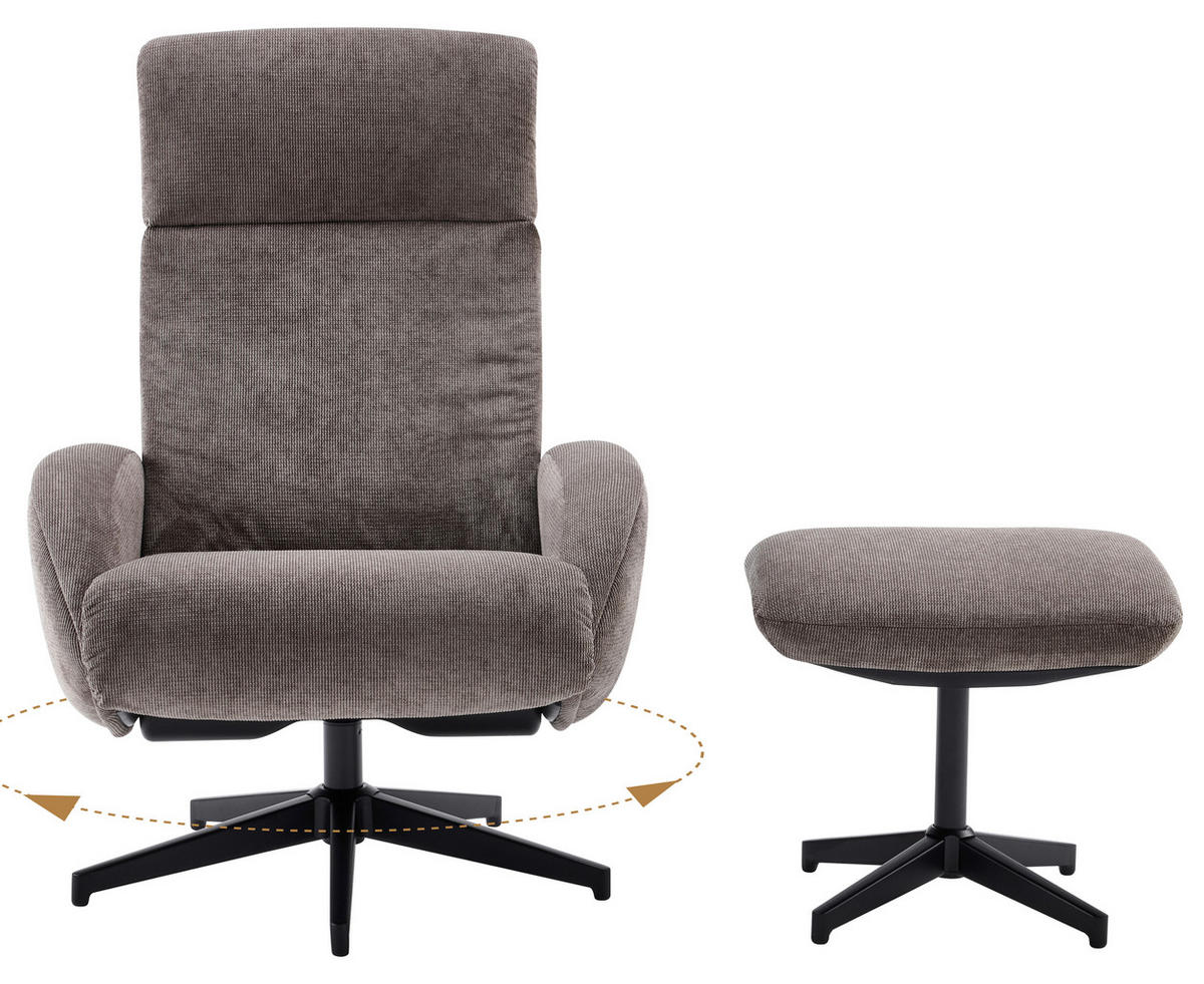 RELAXSESSELSET Webstoff Relaxfunktion, Hocker    - Schwarz/Braun, Design, Textil/Metall (75/107/77cm) - Livetastic