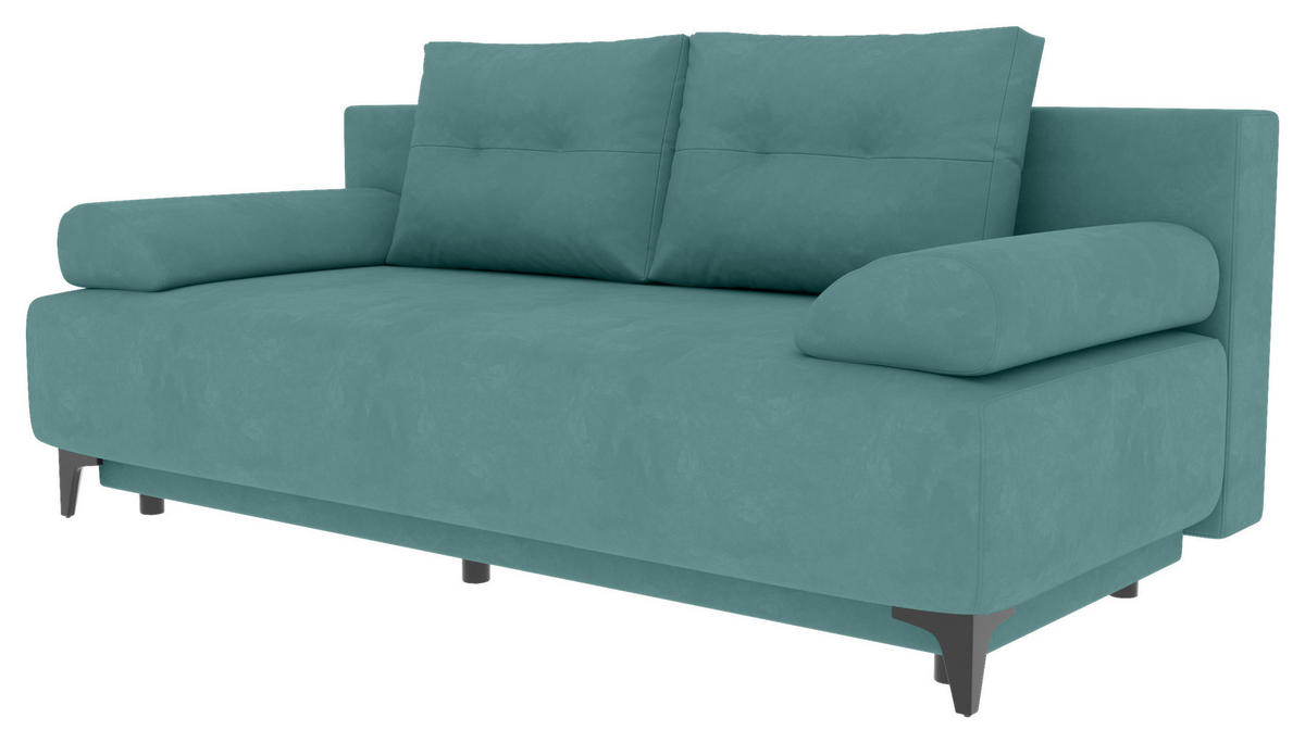 SCHLAFSOFA  mit Liegefunktion Velours Türkis  - Türkis/Schwarz, KONVENTIONELL, Textil/Metall (200/98/90cm) - Carryhome